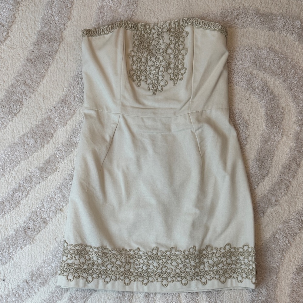 Mud Pie Strapless Dress with Gold Embroidery